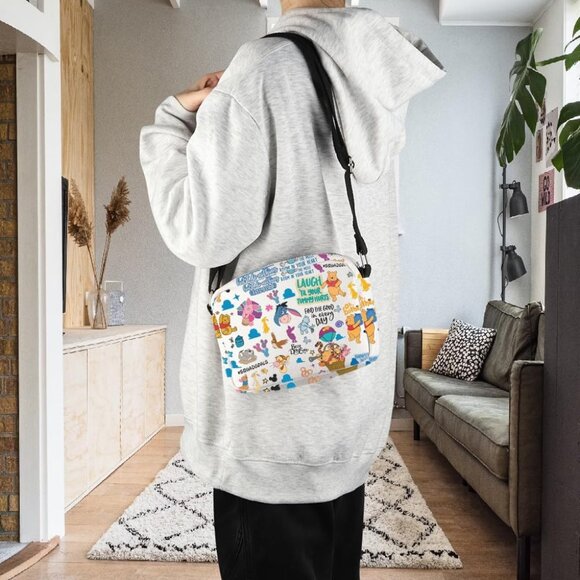 Cartoon Bear Crossbody Bag Cotton Linen Unisex Compact Travel Gift - Picture 5 of 7